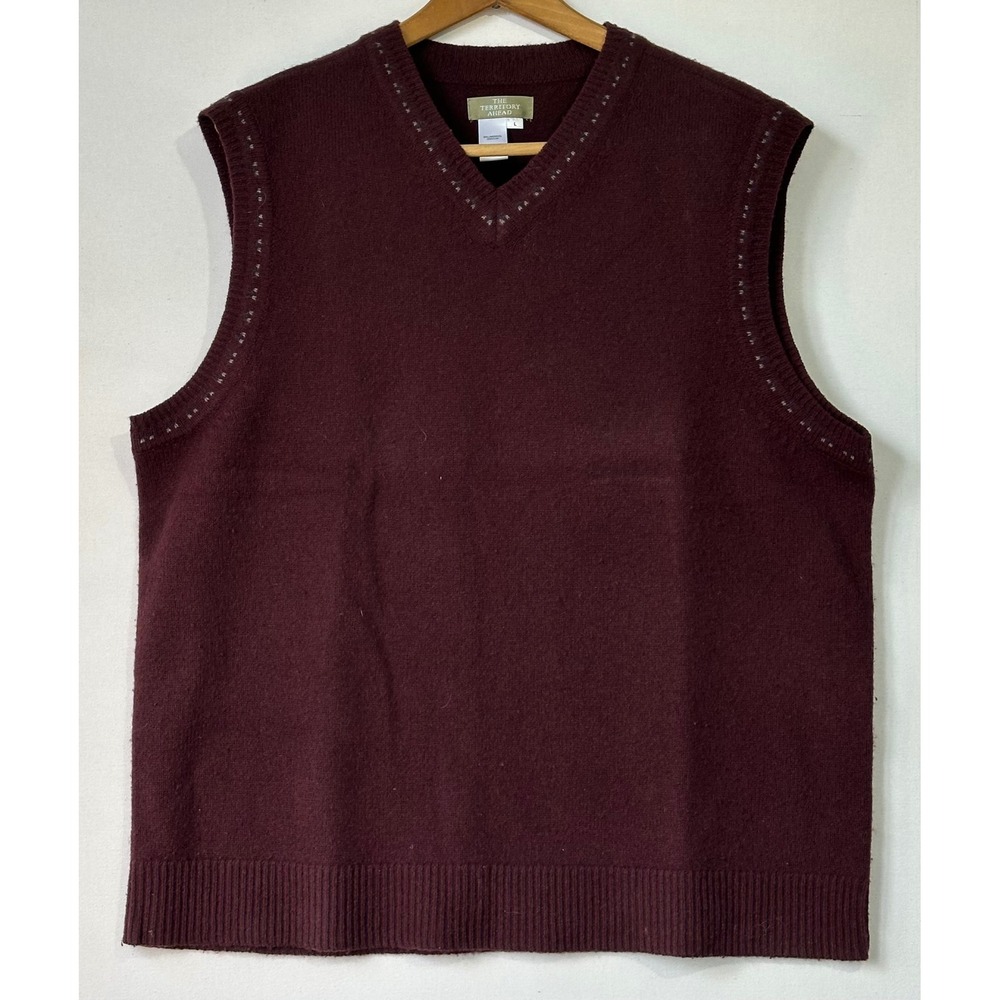 Territory Ahead Sweater Vest Lambswool Knit Mens L Burgundy Excellent